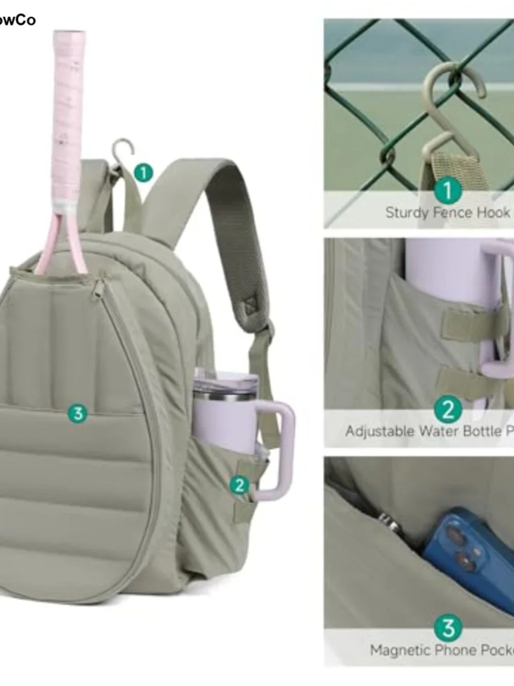 Tennis Backpack for Women Men, Holds 2 Rackets, Pickleball Badminton Gym Bag